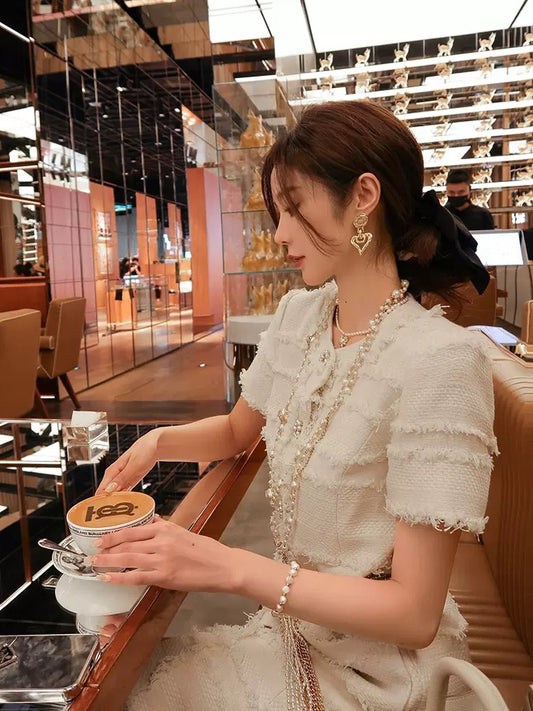 【Earth Store】Fashionable ladies light luxury small fragrant tweed dress women's high-end temperament high-waisted skirt is thin 1681