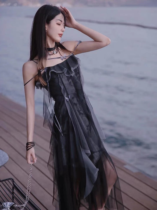 JZ Craftsman "Fengshen Yarn Skirt" French Dress 2022 New Summer Women's Small Design Sling Dress 1310