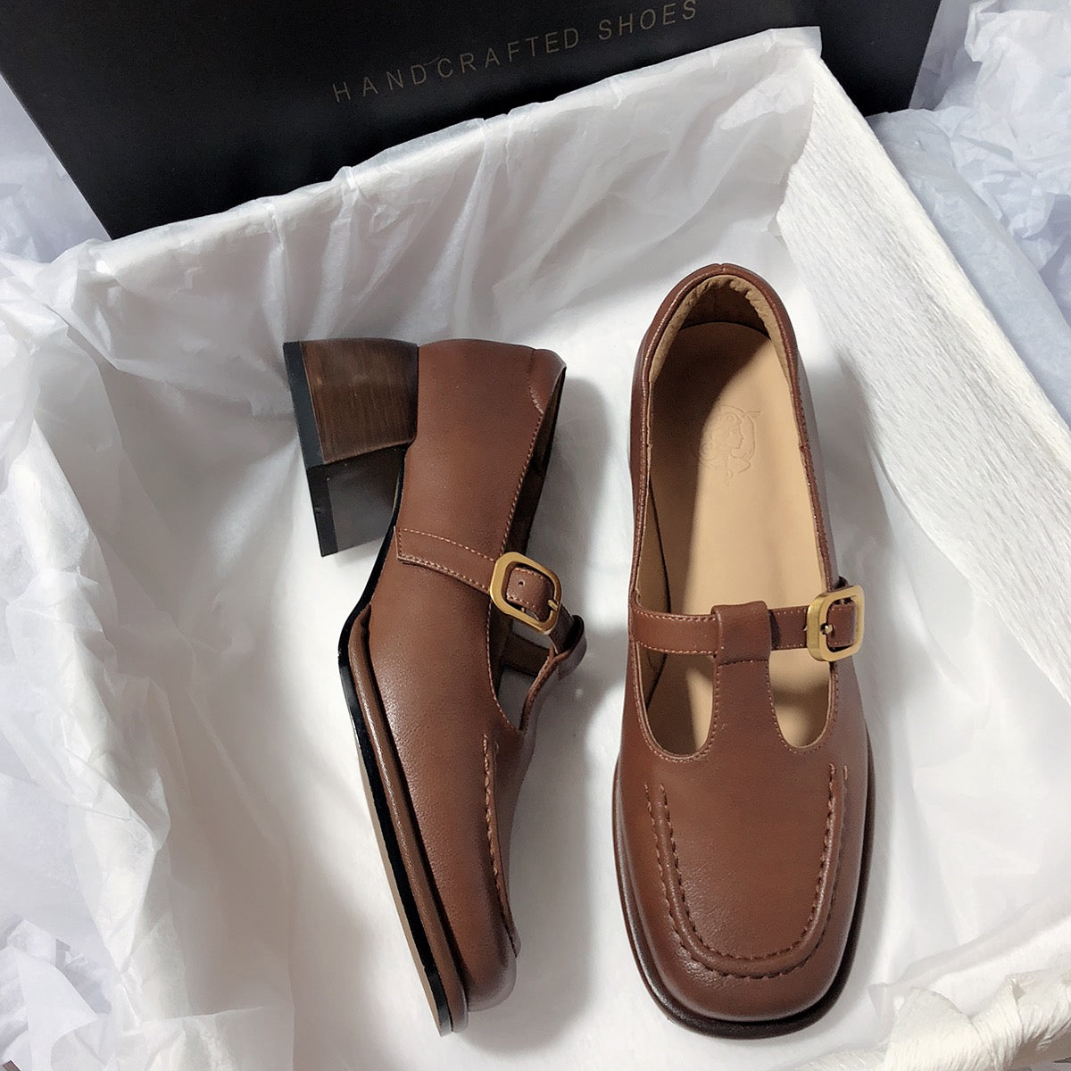 Senyu Haixiang French retro 2023 new leather single shoes literary retro chunky heel loafers square toe single shoes