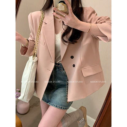 MUKOK Morandi Rose ~ design sense solid color exquisite spring and autumn new temperament long-sleeved suit jacket for women