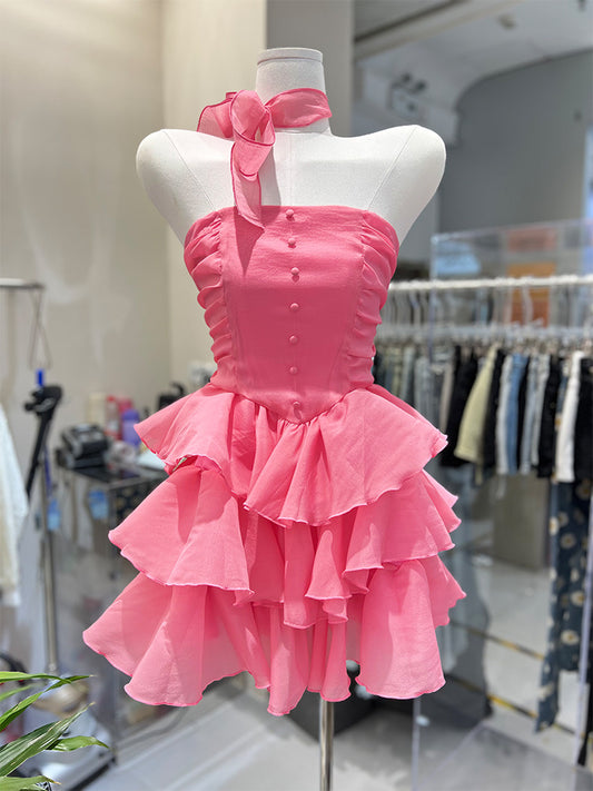 Sexy one-shoulder dress summer female pure desire hot girl self-cultivation small cake tutu skirt birthday skirt