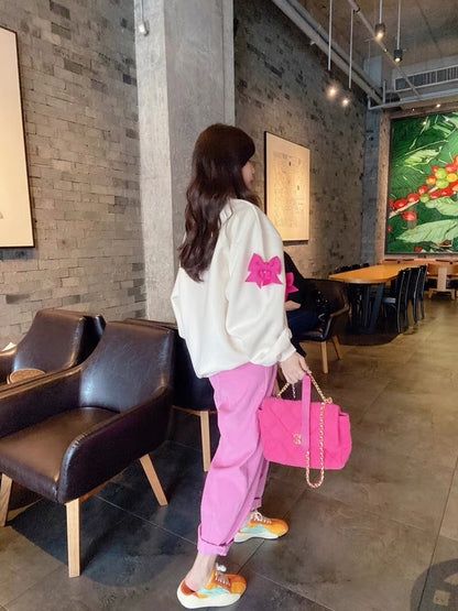 JENNIFER JXLIU Korea Dongdaemun winter knock all-match rose pink elastic high waist corduroy harem trousers