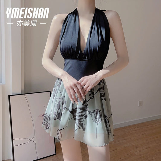 Yimeishan one-piece swimsuit women's 2023 new high-end sense cover belly and look thin sexy hanging neck hot spring swimming suit