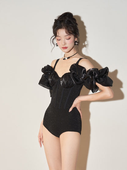 Jinzhu swimsuit women's 2023 new one-piece thin cover belly sexy lotus leaf side gathered hot spring vacation swimsuit