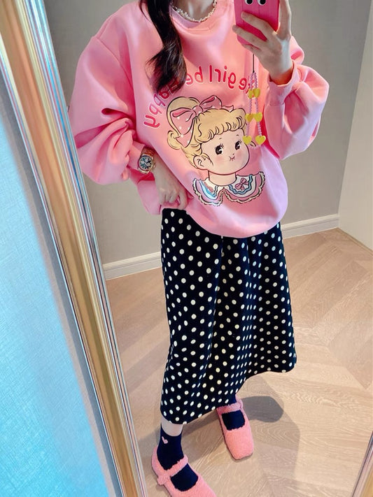 JENNIFER JXLIU Korea Dongdaemun autumn and winter cream pink with bow braids girl sweater