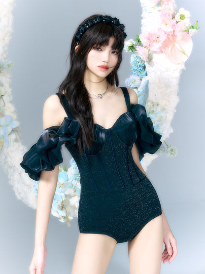 breezeholiday one-piece swimsuit female bathing hot spring conservative cover belly slimming high-end retro vacation swimsuit