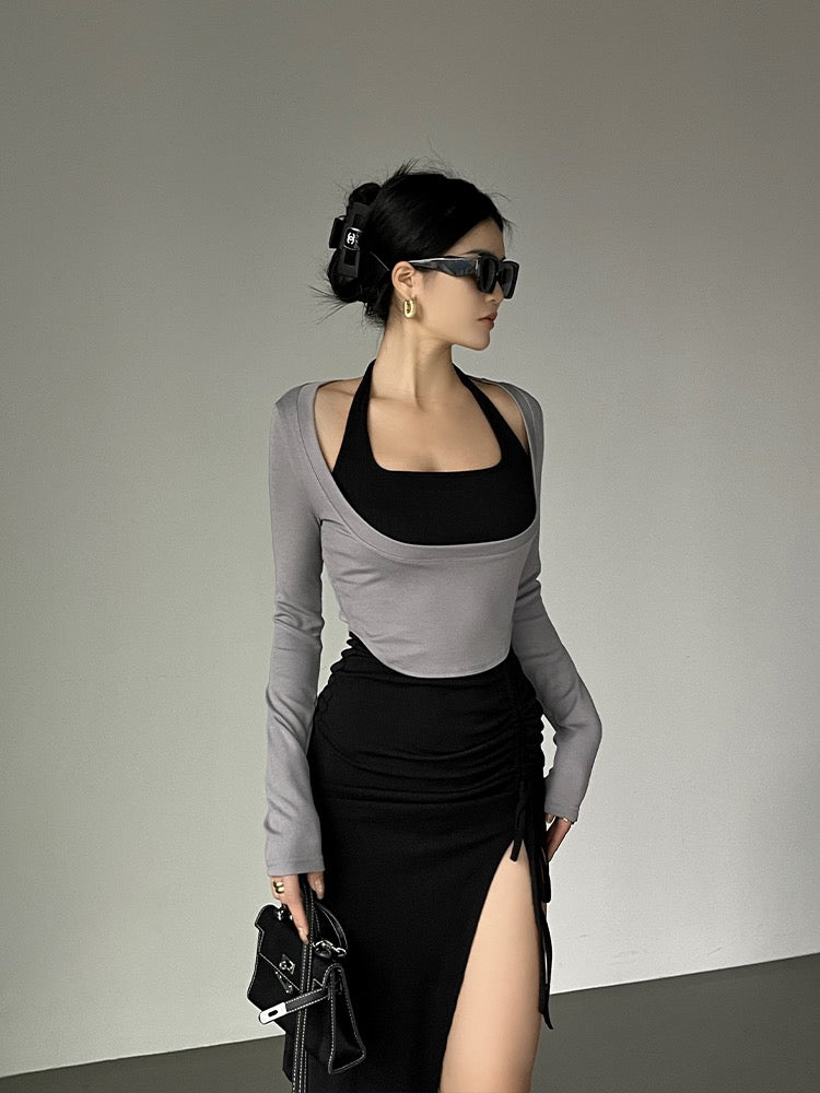 Jingya black halter neck knitted dress women's spring new high waist s –  Lee Nhi Boutique