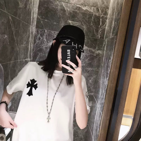White tide brand t-shirt women's short-sleeved loose summer dress European goods 2022 new t-shirt women's mid-length top ins tide