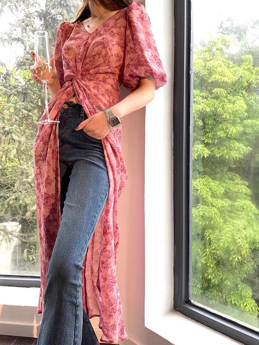 Aconiconi｜Floral Tea Break Dress French Design Sense of Reversible Slim Goddess Midi Dress Summer