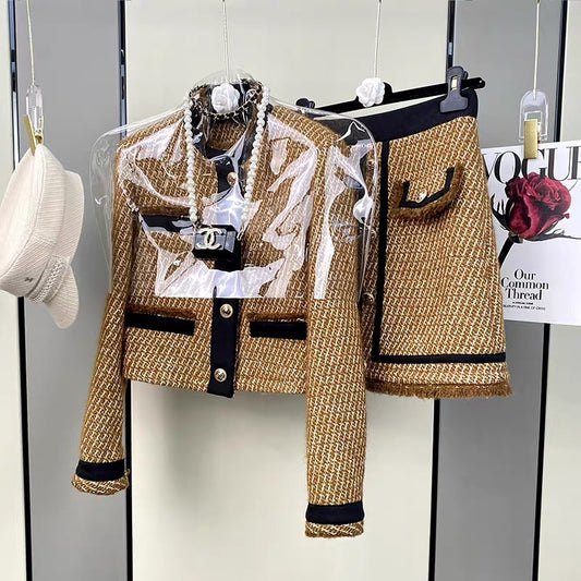 Celebrity Xiaoxiangfeng high-end suit 2022 new small fashion all-match autumn and winter thickened two-piece skirt 1874