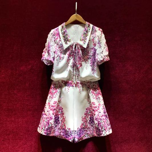Royal sister fried street two-piece women's summer dress ladies fashion shirt shorts small print suit 2022 new