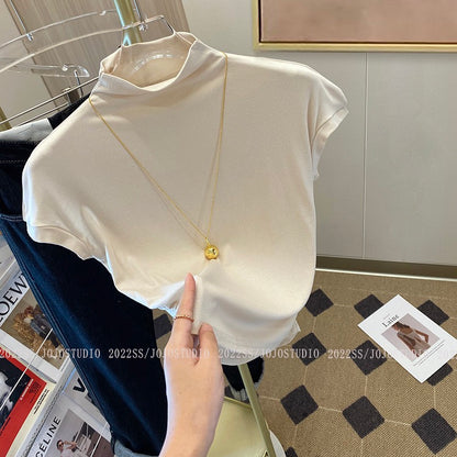 Half-high collar solid color sleeveless T-shirt women's 2023 spring and summer thin section self-cultivation unique special chic hot girl pure desire short top