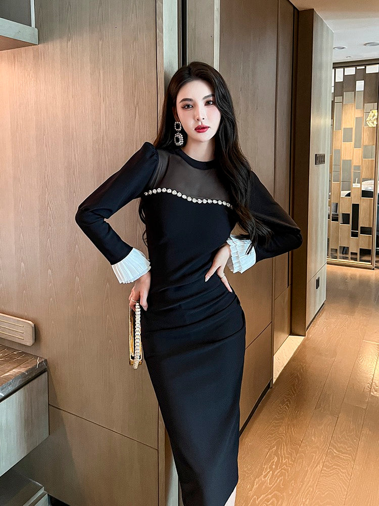 European station zodiac year red women's clothing fashion temperament super body dress autumn and winter Christmas wrap hip dress
