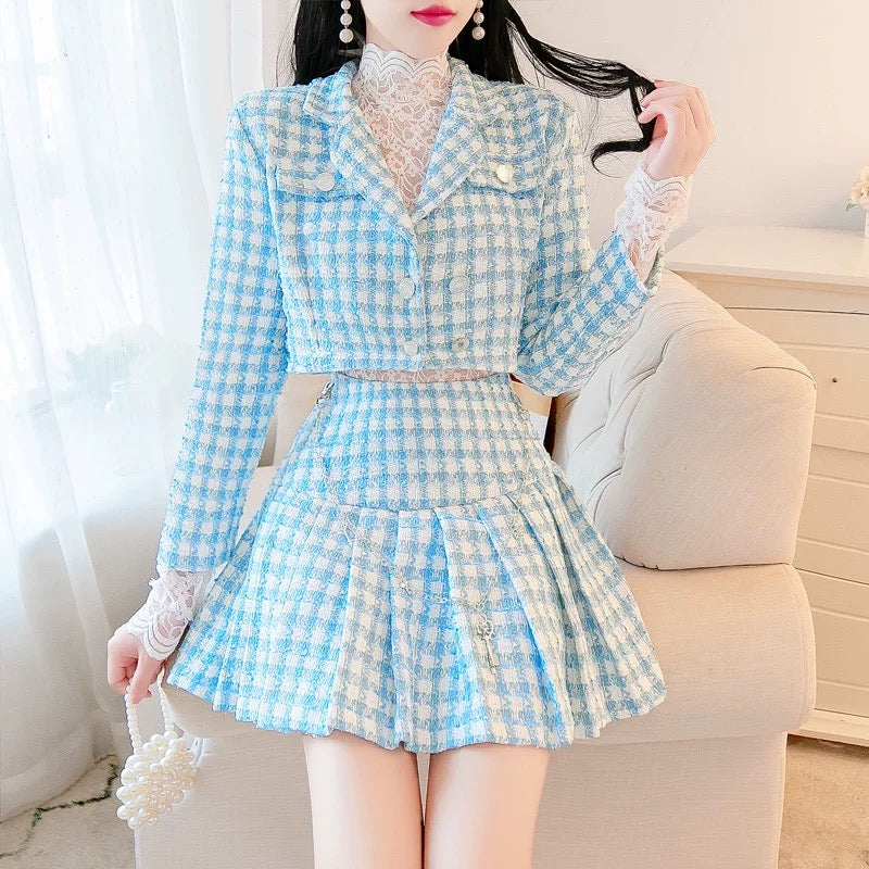 Xiaoxiangfeng suit temperament ladies 2022 autumn new high-end tweed short jacket pleated skirt two-piece set