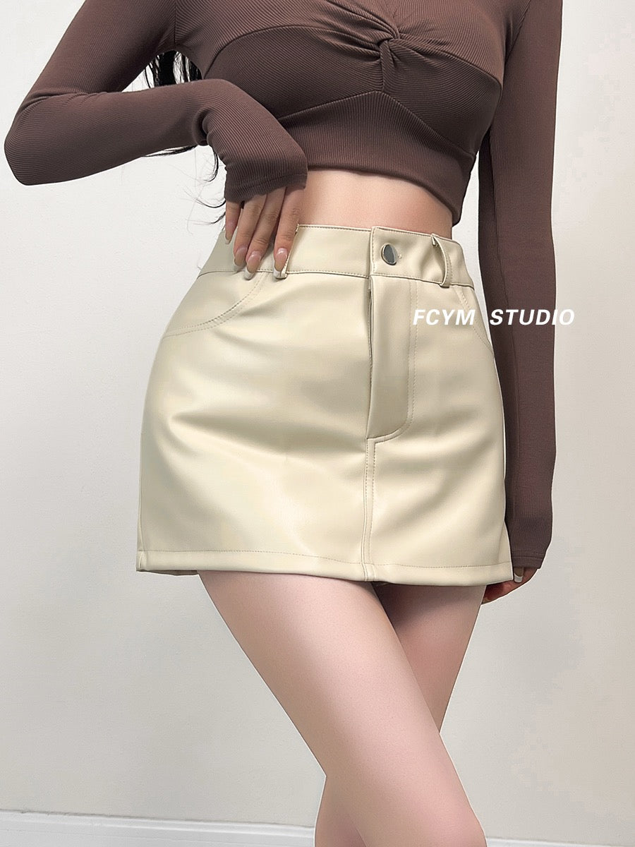 Windmill and Spear Black Hip Small Leather Skirt Women's Autumn and Winter Hakama Sexy Little Black Dress High Waist A-line Short Skirt Skirt