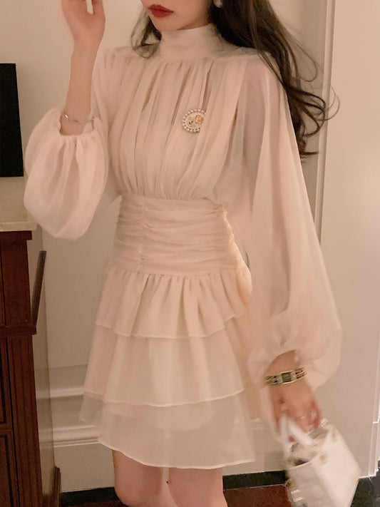 BETTER LS light luxury socialite women's high-end French dress niche design pleated cake skirt