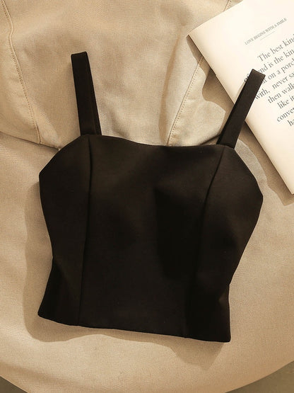 French style black beautiful camisole vest women's summer suit with pure desire sexy design sense bottoming tube top top