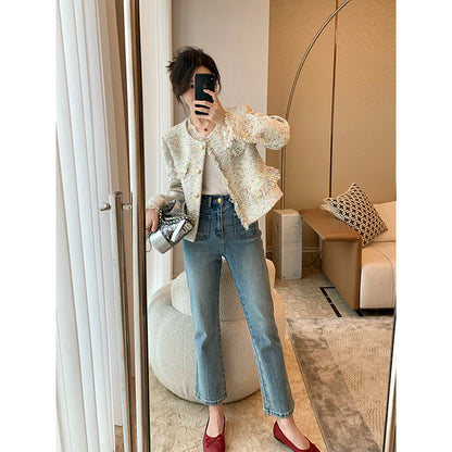 MUKOK blue jeans women's nine points 2023 new spring season all-match high-waisted slim fit slim micro-la casual