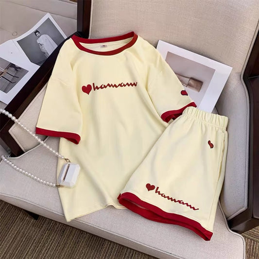 Contrasting color design sense casual sports fashion suit female summer loose Korean version short-sleeved shorts Western style two-piece tide