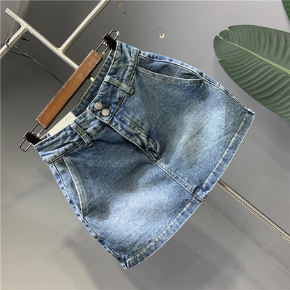 European goods 2023 spring new retro blue denim short skirt double button buckle non-bullet anti-light a-line sexy skirt