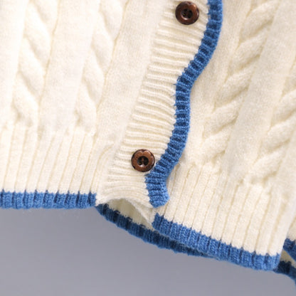 Japanese color matching twist sweater jacket women 2023 early spring new loose outerwear lazy wind soft waxy knitted cardigan