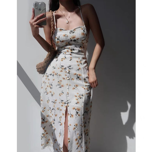 European and American sexy babes cross straps show back suspender skirt female summer waist slim holiday style dress long skirt
