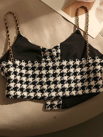 Retro Irregular Houndstooth Camisole Women's Short Style Outerwear Small Xiangfeng Layered Vest Tube Top
