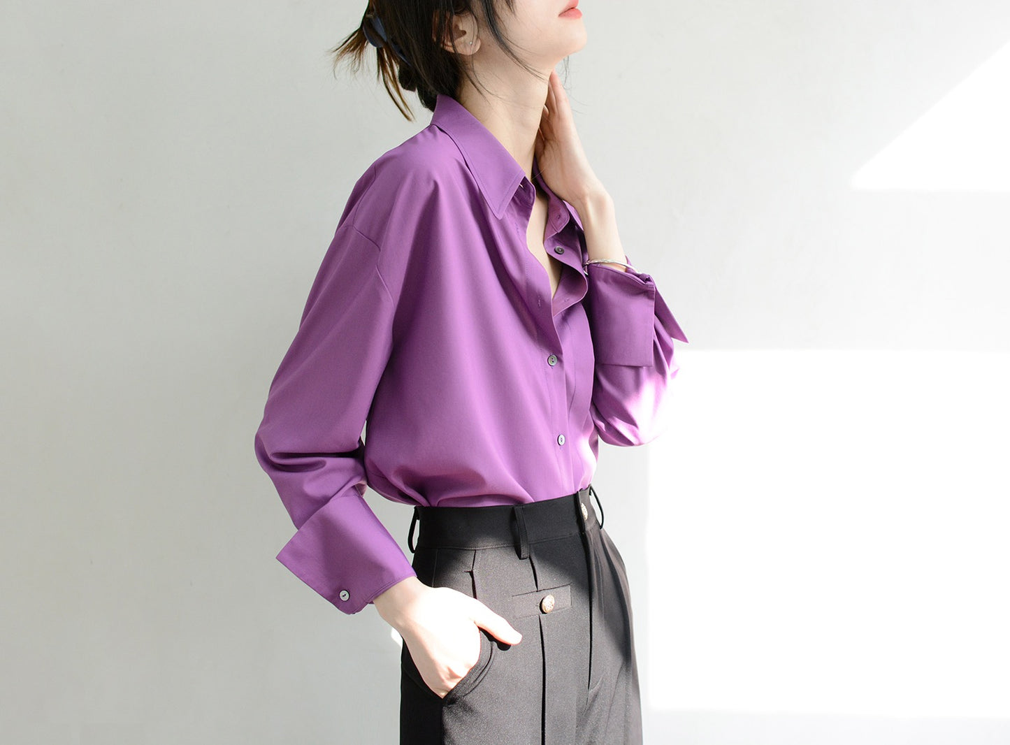 TRR full of quiet beauty to the heart fashion long-sleeved oversize loose purple shirt women's design top