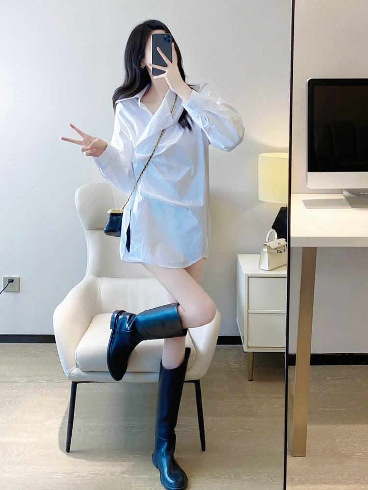 Western-style unique chic top 2023 spring and autumn new French design loose casual lazy white shirt