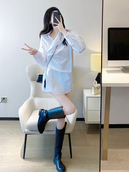 Western-style unique chic top 2023 spring and autumn new French design loose casual lazy white shirt