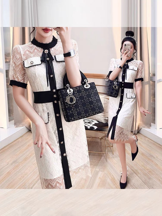 White skirt women's 2022 new summer dress mid-length royal sister light familiar light luxury temperament ladies lace dress