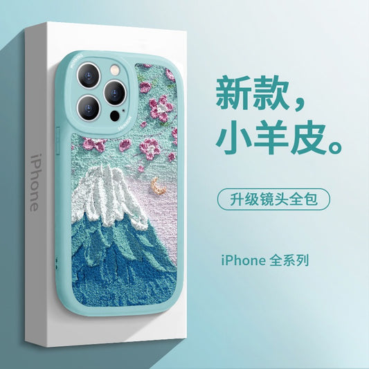 Apple 13/14 mobile phone case iphone12/14promax women's new all-inclusive 14plus lens drop-proof 11 suitable for mini crayon painting xsmax advanced sense lambskin 7/8 creative trendy xr