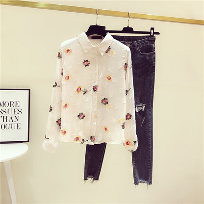 Embroidered shirt women's 2022 early autumn new design sense niche shirt long-sleeved small fresh all-match temperament top trendy