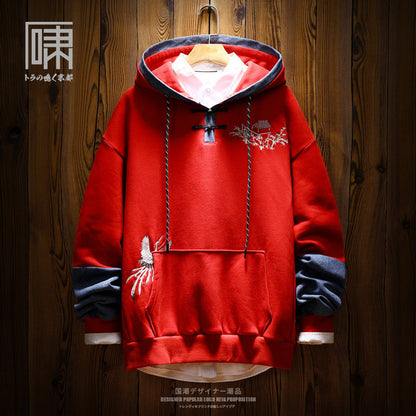 Tide Brand National Tide Chinese Wind Crane Embroidery Niche Hooded Sweater Men's