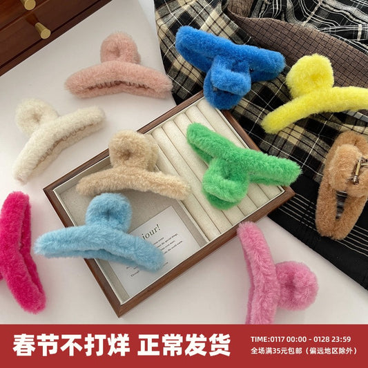 Autumn and winter large clip plush lamb hair catch the back of the head disc hair clip shark clip color fur hair card