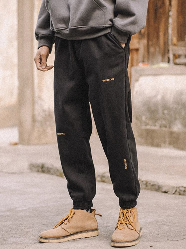 Rabbit Xiansen Spring and Autumn Japanese Retro Embroidery Black Plush Pants Men's Workwear Trendy Brand Casual Loose Trousers