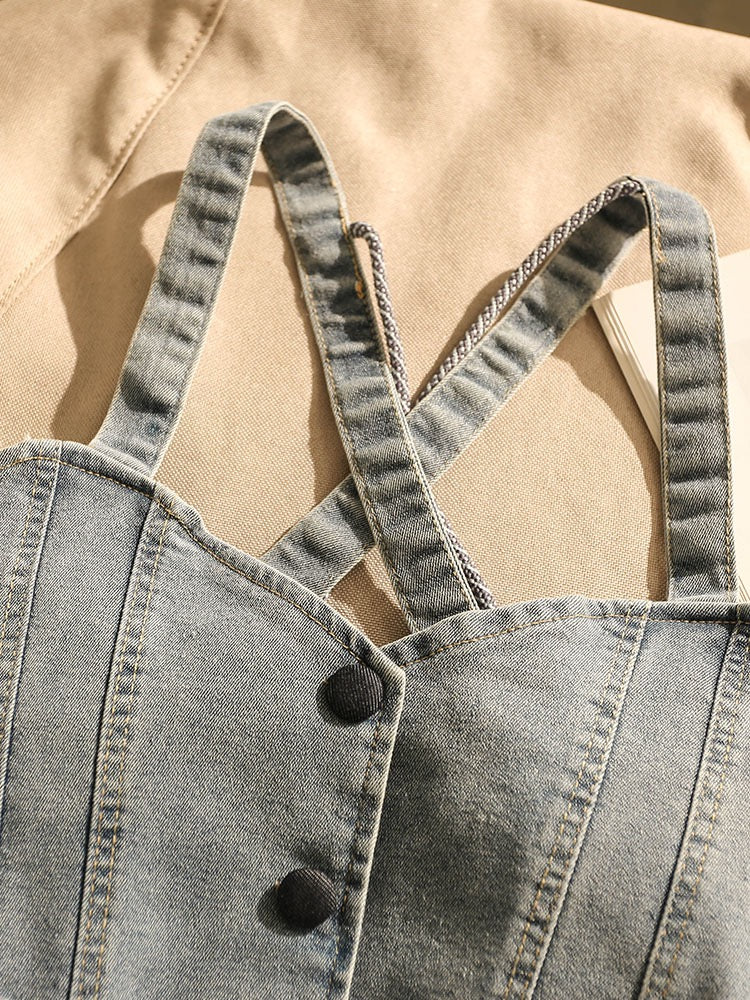 Spice Girls Cross Strap Denim Camisole Women's Inner Wear Sexy Summer Outerwear Design Short Tops