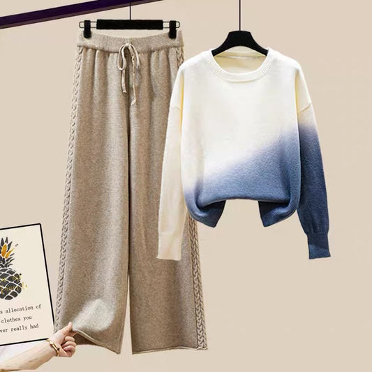 Dairy wear a bomb street suit autumn outfit with a complete set of net red hot sweater knitted wide leg pants two-piece set for women