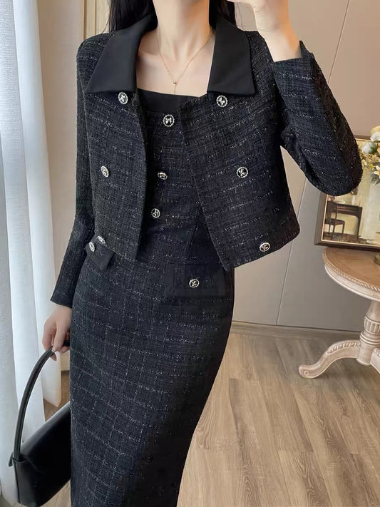 Xiaoxiangfeng two-piece suit for women's autumn and winter new French retro ladies temperament Hepburn style waist and slim dress