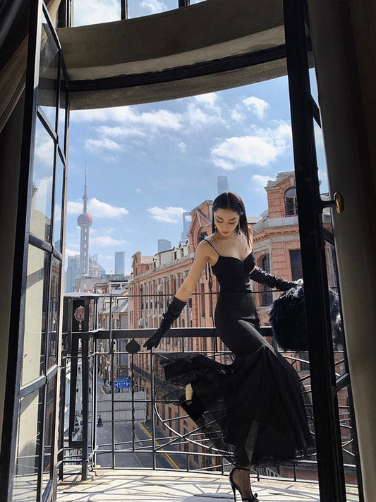 Empress Xiaoli Margot black sling bag hip dress autumn and winter 2022 advanced sexy slim bottoming long skirt