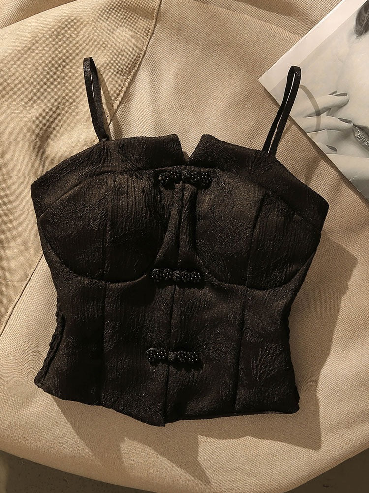 French style white unique small camisole female summer wear hot girl sexy belt chest pad base tube top top outer wear