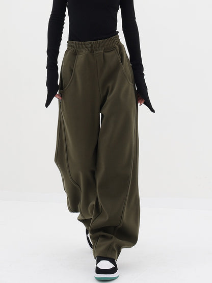 KEN STUDIO winter thickened sports pants women's autumn and winter woolen pants wide-leg pants casual pants banana pants pants