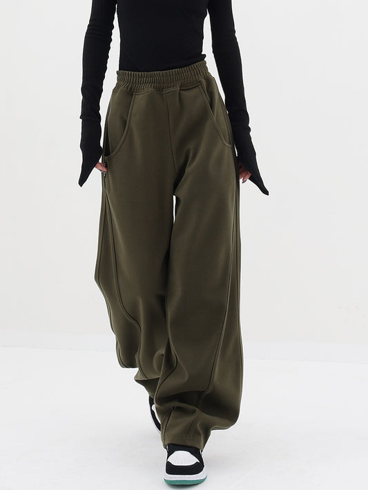 KEN STUDIO winter thickened sports pants women's autumn and winter woolen pants wide-leg pants casual pants banana pants pants
