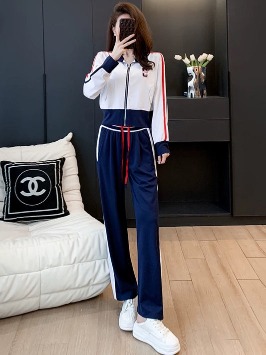 Trendy fried street sports and leisure suits women's autumn 2022 new fashion foreign style age-reducing sweater wide-leg pants two-piece set