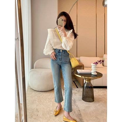MUKOK blue jeans women's nine points 2023 new spring all-match high-waisted slim-fit casual pants