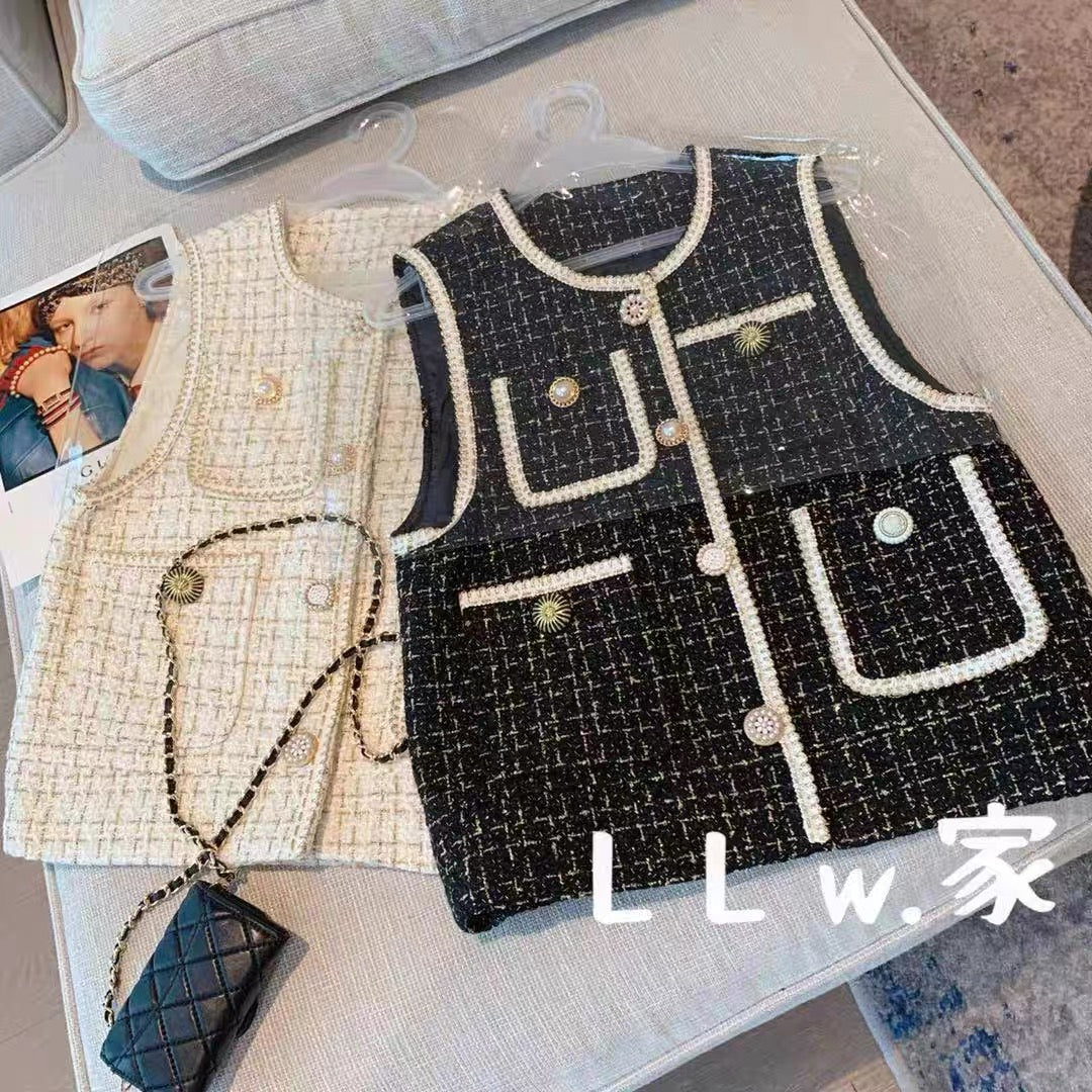 Xiaoxiangfeng vest women's vest vest tweed vest autumn and winter coat new style net red short thin top