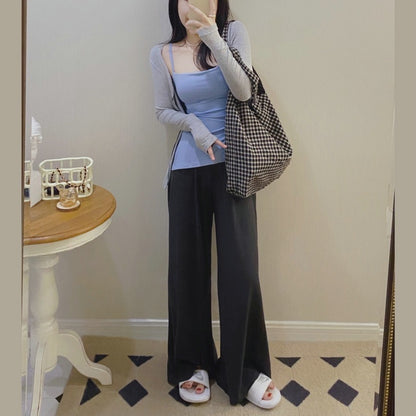 "MoMoWoAi" spring and summer baby muscle touch~ looks thinner and longer legs, versatile high-waisted wide-leg pants