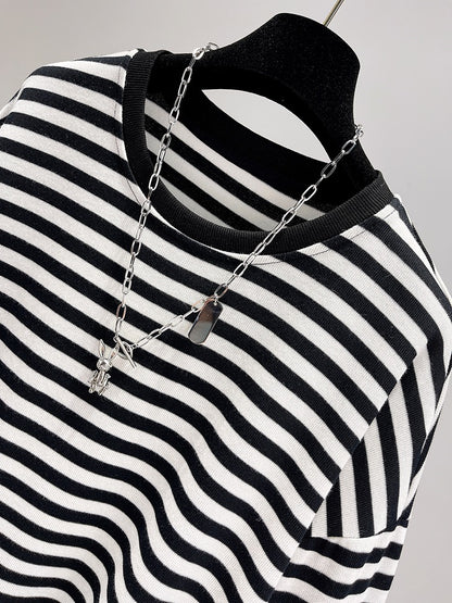Striped sweater long-sleeved spring 2023 new spring and autumn mid-length loose thin coat ins top women's fashion
