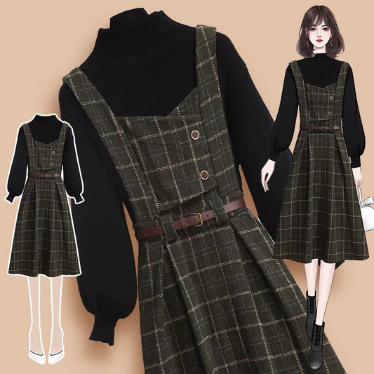 Strap dress women's autumn 2022 new autumn and winter wear temperament goddess fan long-sleeved bottoming suit skirt