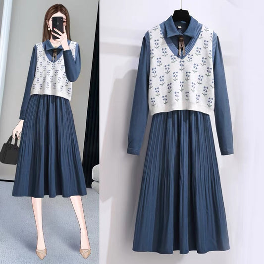 Two-piece vest dress 2022 early autumn new women's clothing early autumn and winter cold unique skirt small